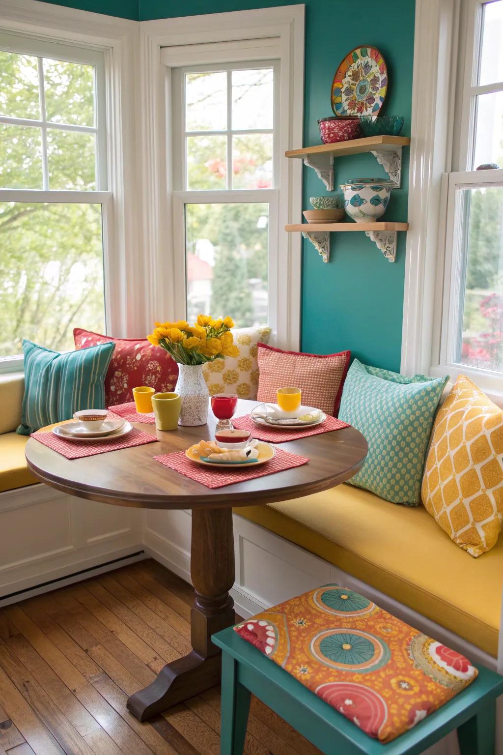 Find your morning peace in a cozy breakfast nook, perfect for relaxing moments.