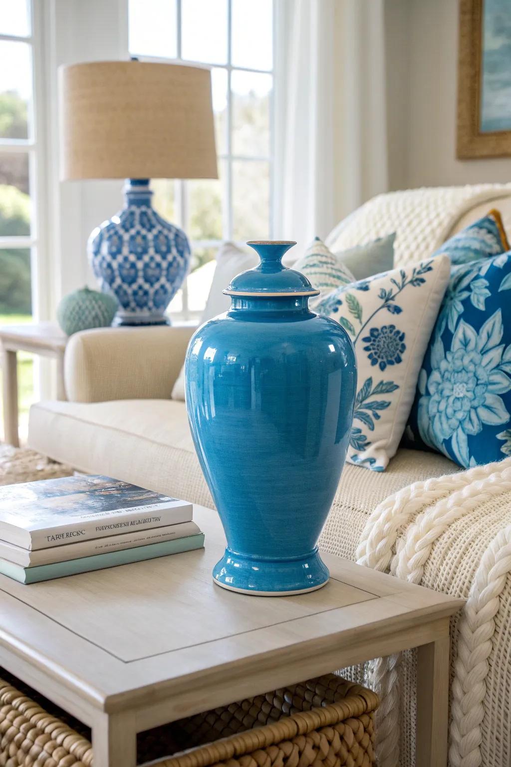 Blue vases add a touch of sophistication, elevating your decor with ease.