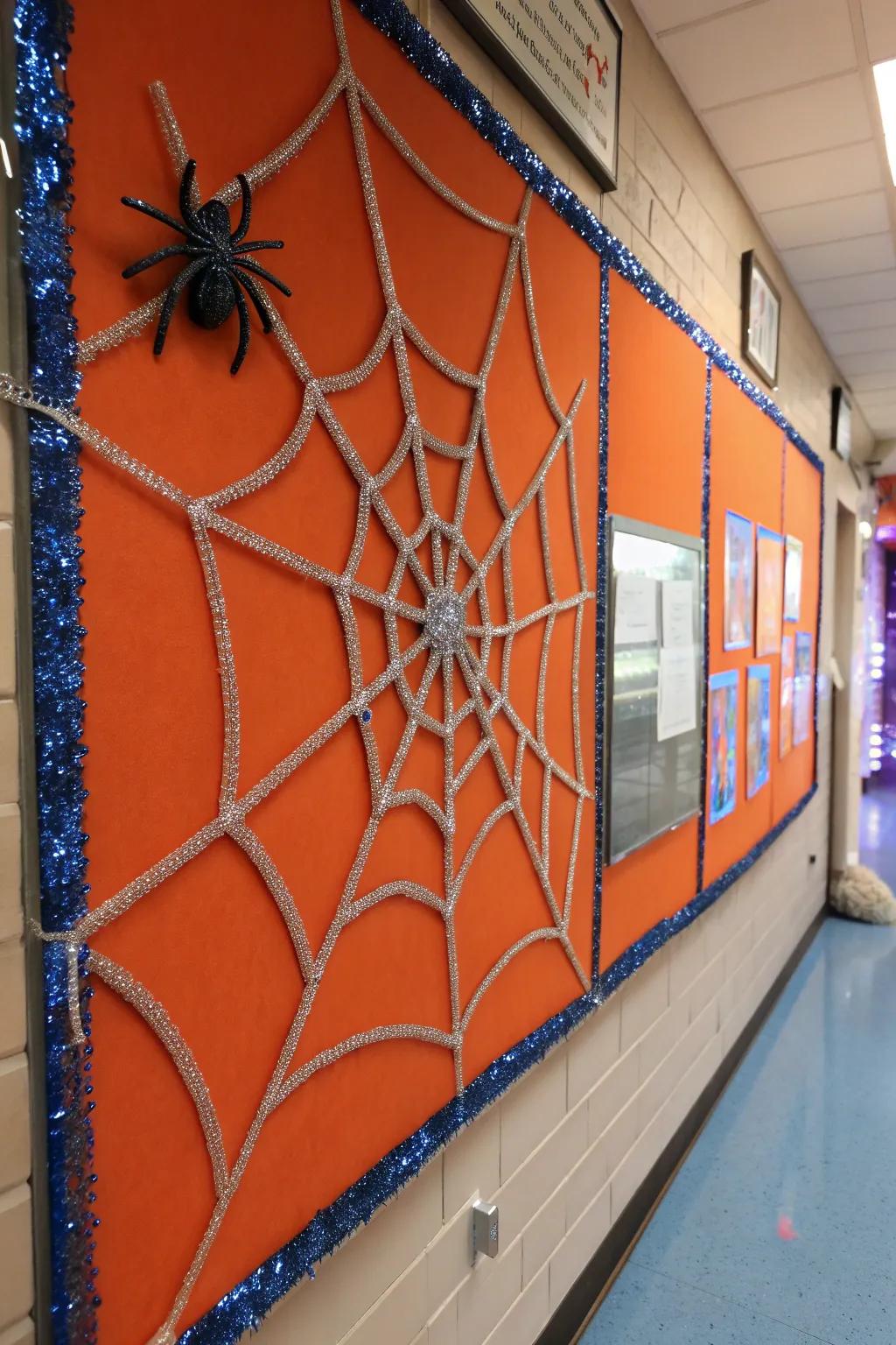 Weave mystery and wonder with a spider web-themed bulletin board that captures imagination.