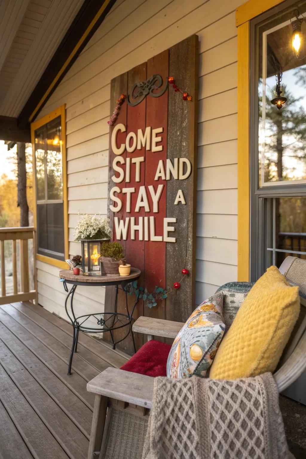 Invite relaxation and conversation with porch signs that set the mood for unwinding.