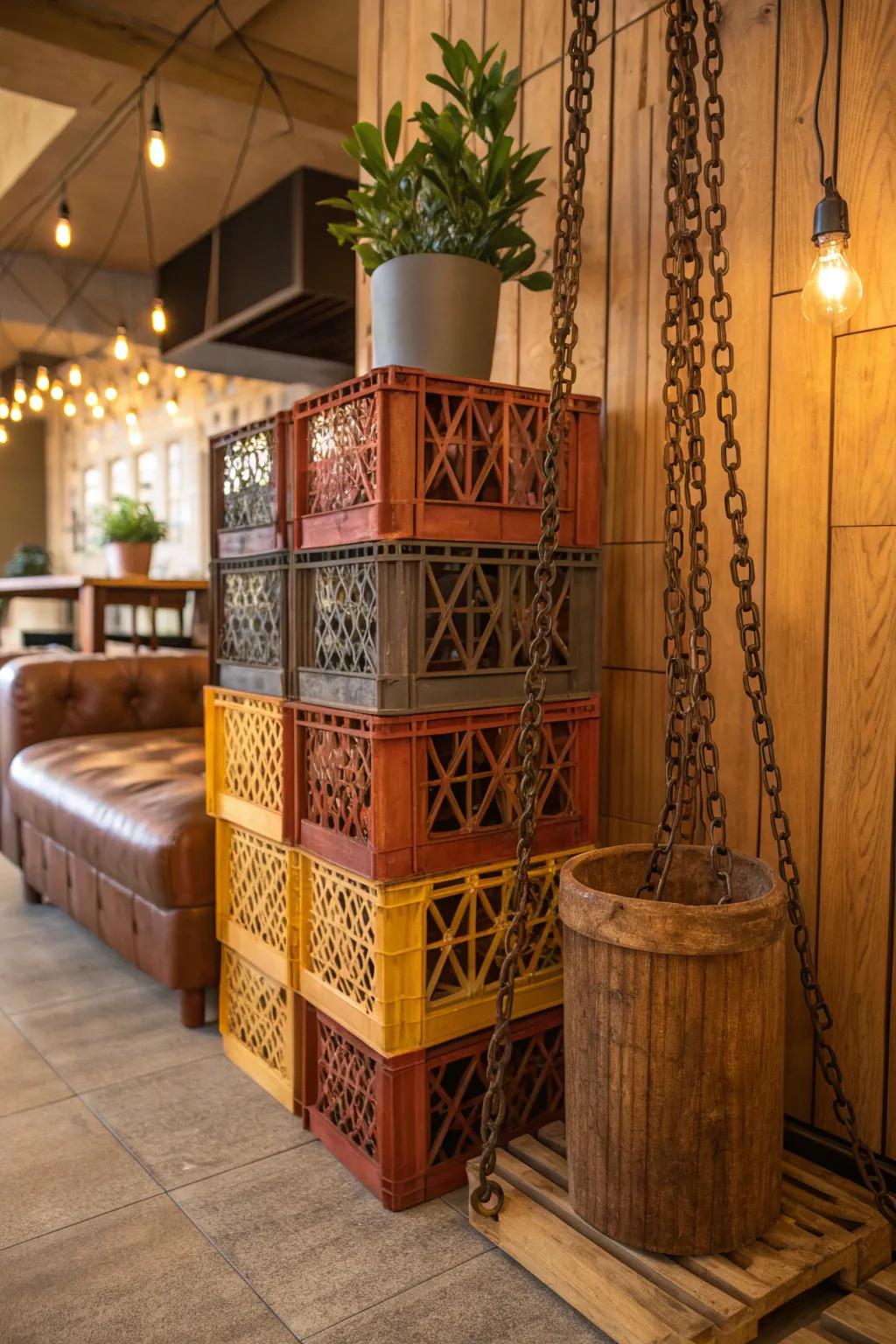 Milk crates are a versatile and stylish option for casual chain storage.