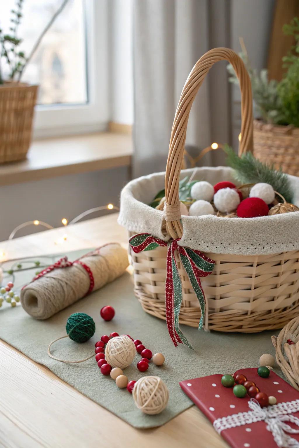 Unleash your creativity with an ornament crafting basket, a fun and festive way to personalize your holiday decor.