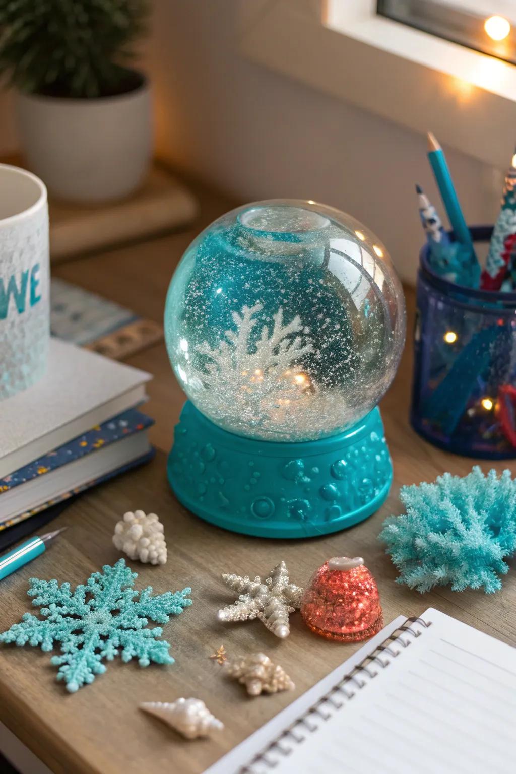 Create a magical winter wonderland on your desk with a DIY snow globe.