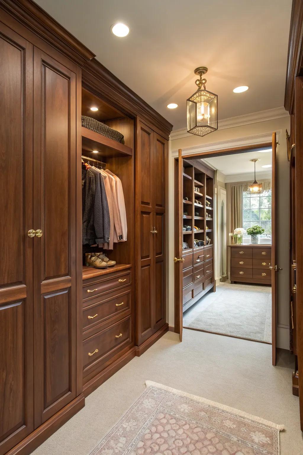 Enhance your storage with a walk-in closet that marries style with colonial charm.