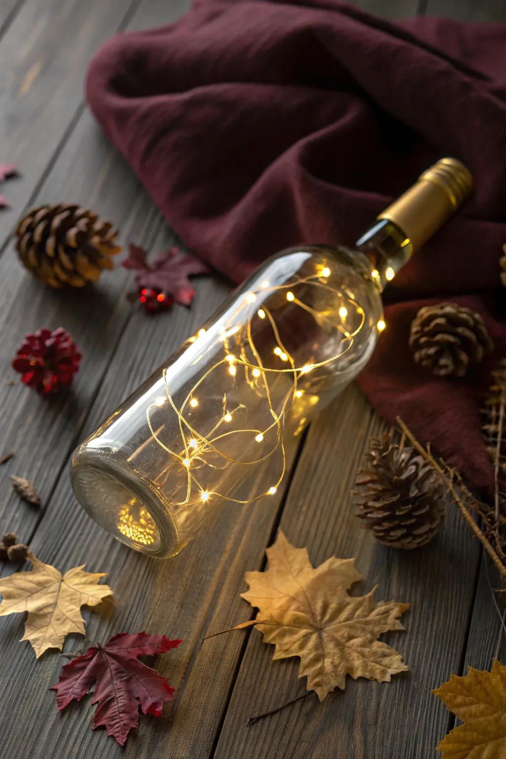 Turn your empty wine bottles into glowing decor pieces with fairy lights.