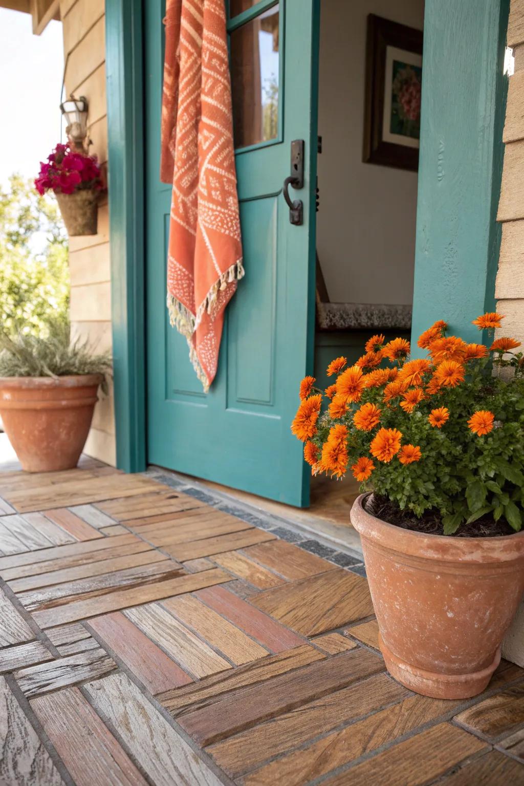 Wood-look tiles provide rustic charm with the durability of tile, perfect for welcoming entries.
