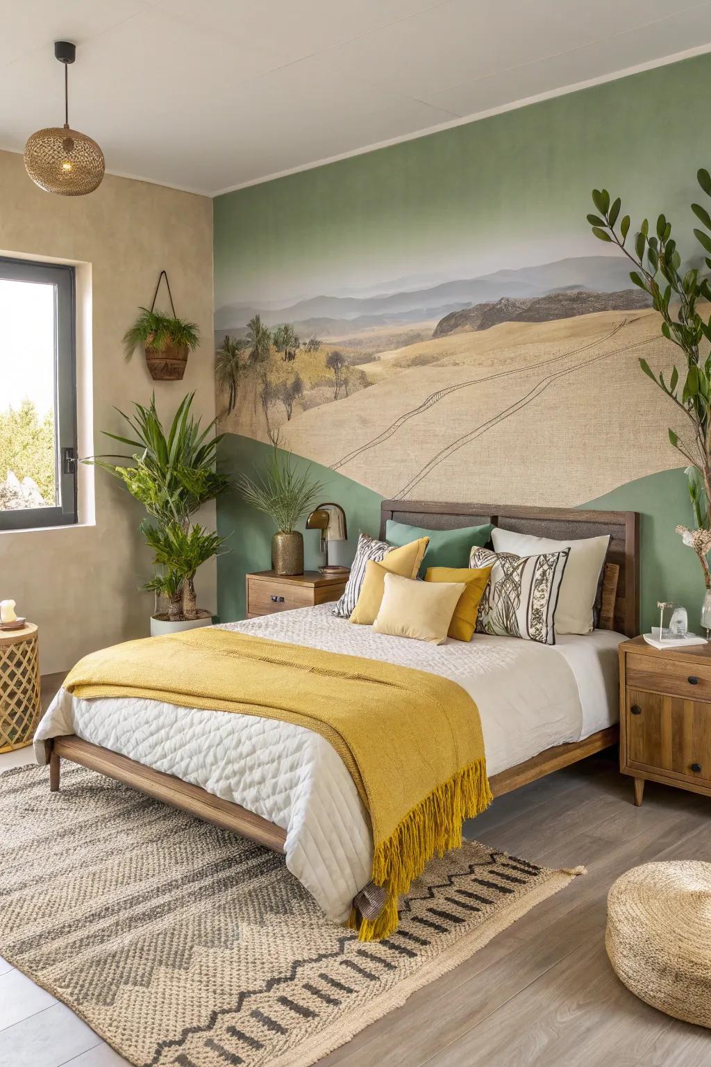 Beige and tan tones provide a calming backdrop to green accents.