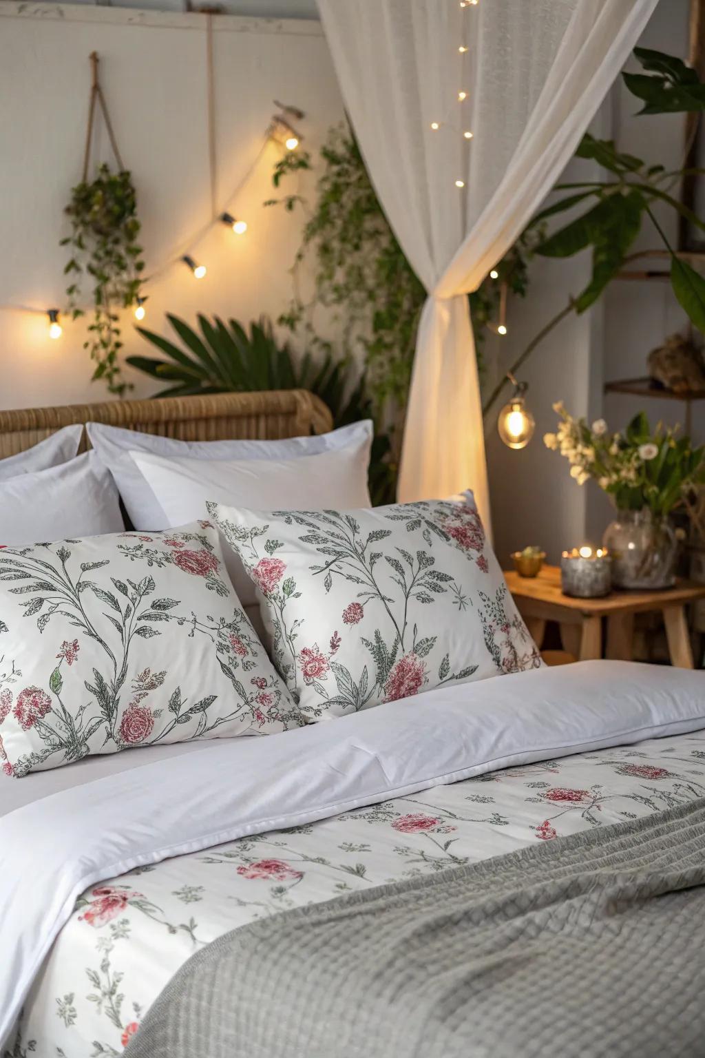 Floral patterns infuse your bedroom with a touch of romance and elegance.