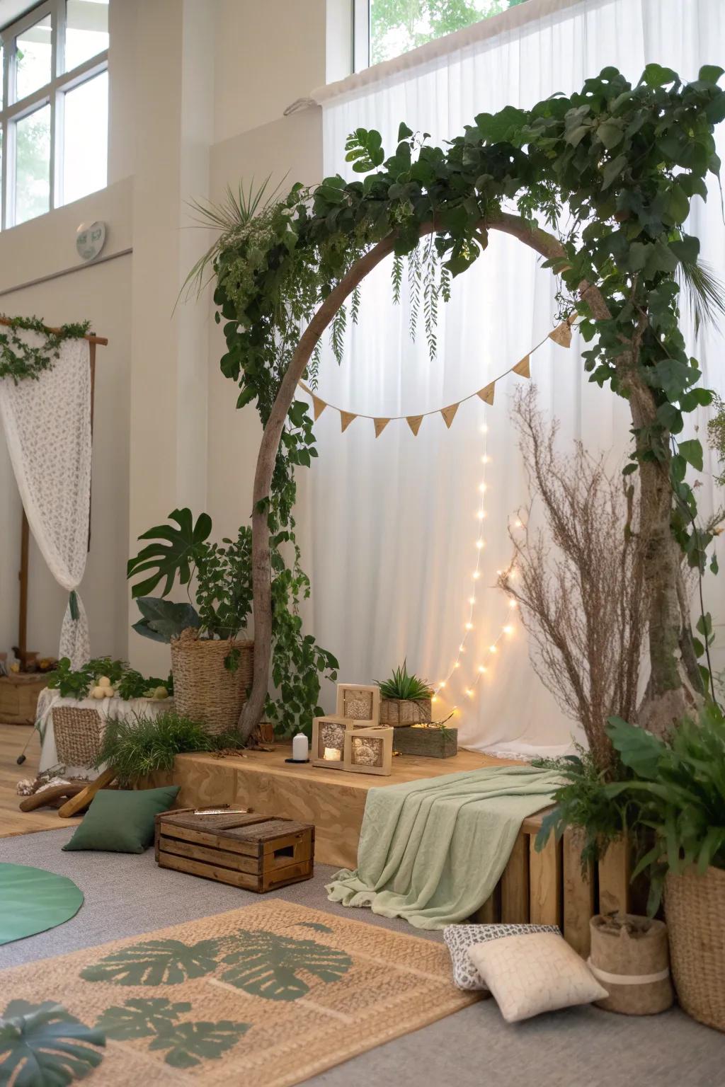 Nature-inspired elements bring a calming and organic feel to the celebration. 🌿 #NatureDecor #OrganicDesign