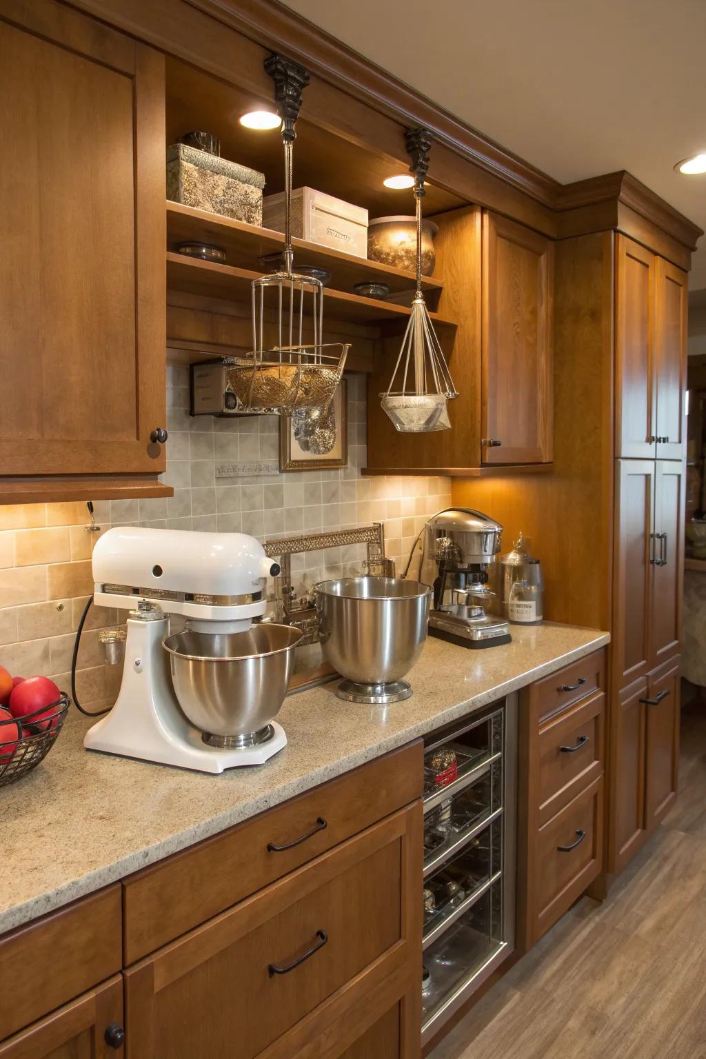 Keep your small appliances handy with stylish hanging storage. ✨ #KitchenHacks #SmartStorage
