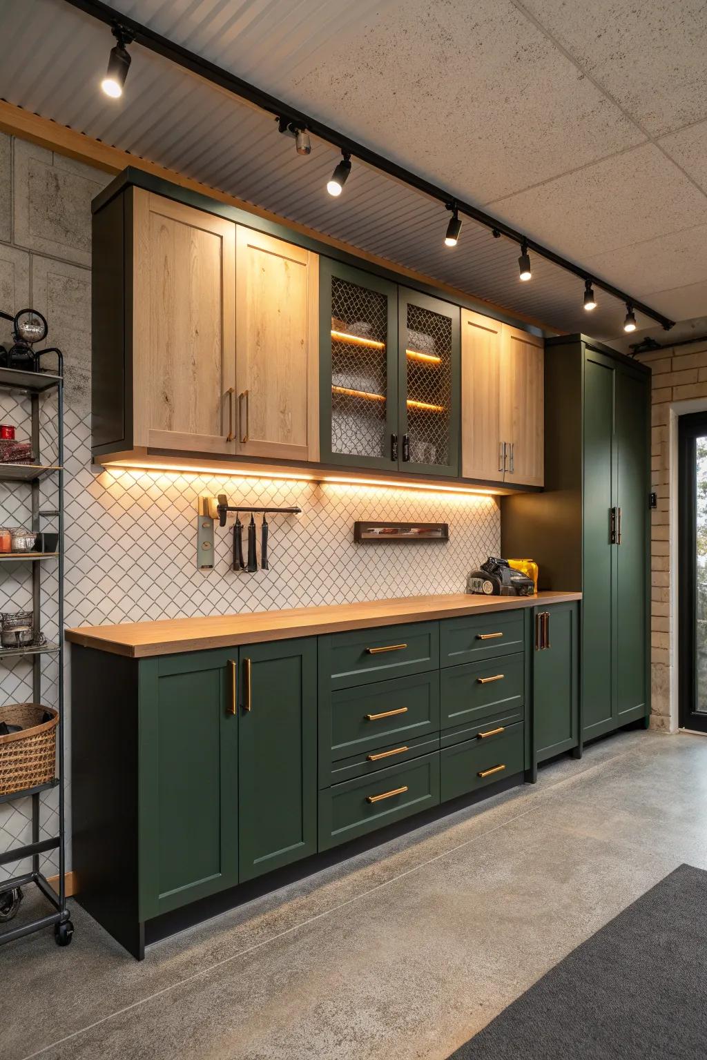 Blend utility and style with varied storage options in your garage cabinets. 🛠️ #UtilityStyle #GarageDesign