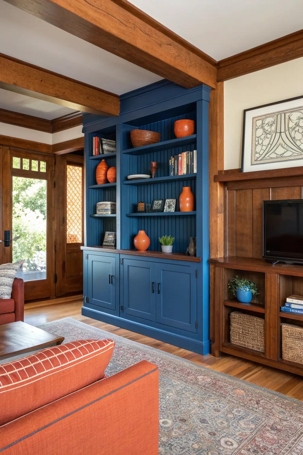 Built-in shelves are a hallmark of Craftsman design, merging form and function beautifully.