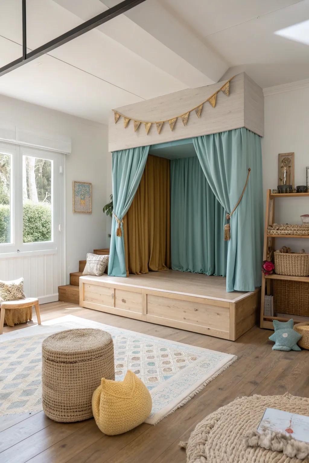 A mini stage invites creativity and confidence through play and performance.