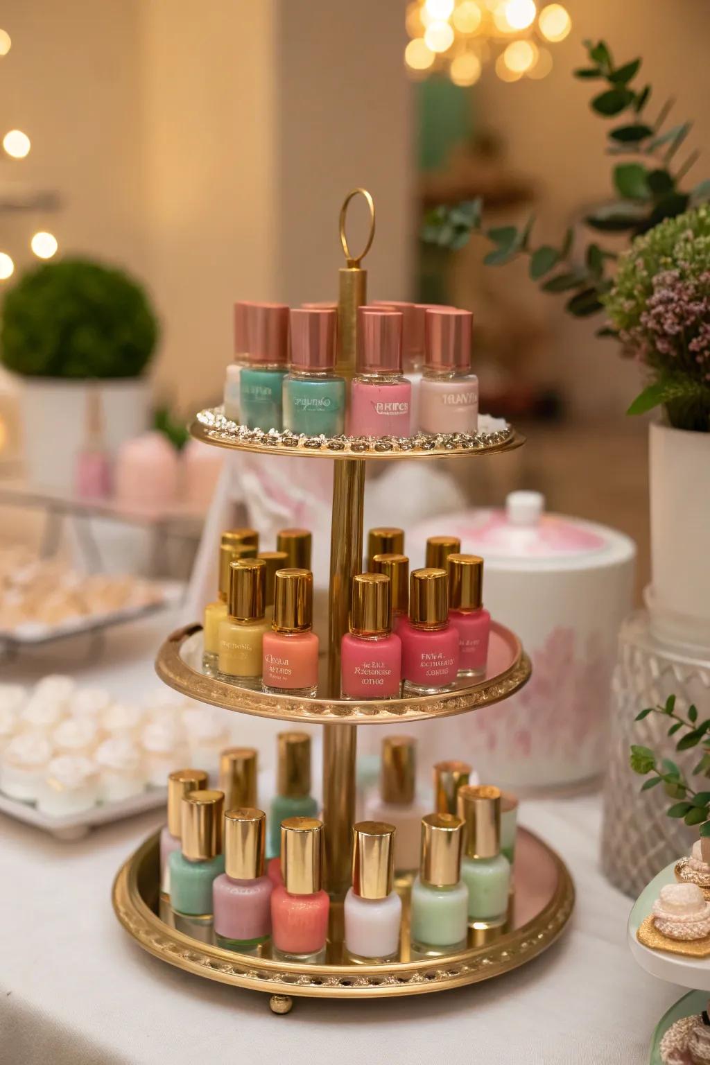 Add a dash of whimsy to your decor with a cupcake stand that turns your polish into a candy-colored display.