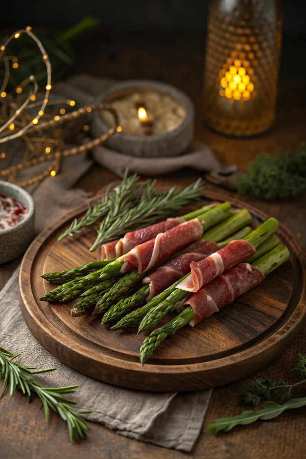 Savor the simplicity and elegance of prosciutto-wrapped asparagus, a fresh party favorite.