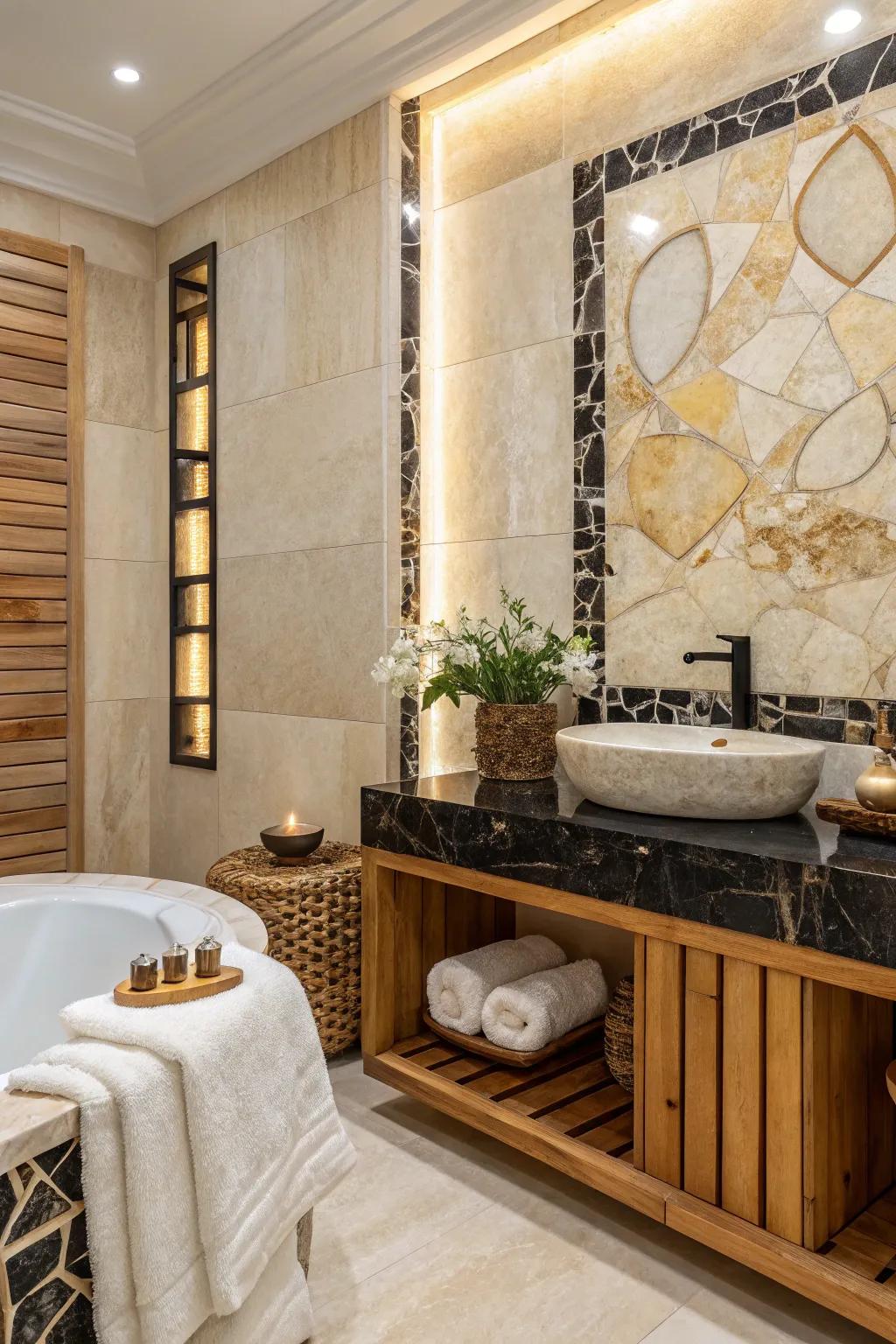 Bring texture and style to your bathroom with onyx mosaic tiles that captivate the senses.
