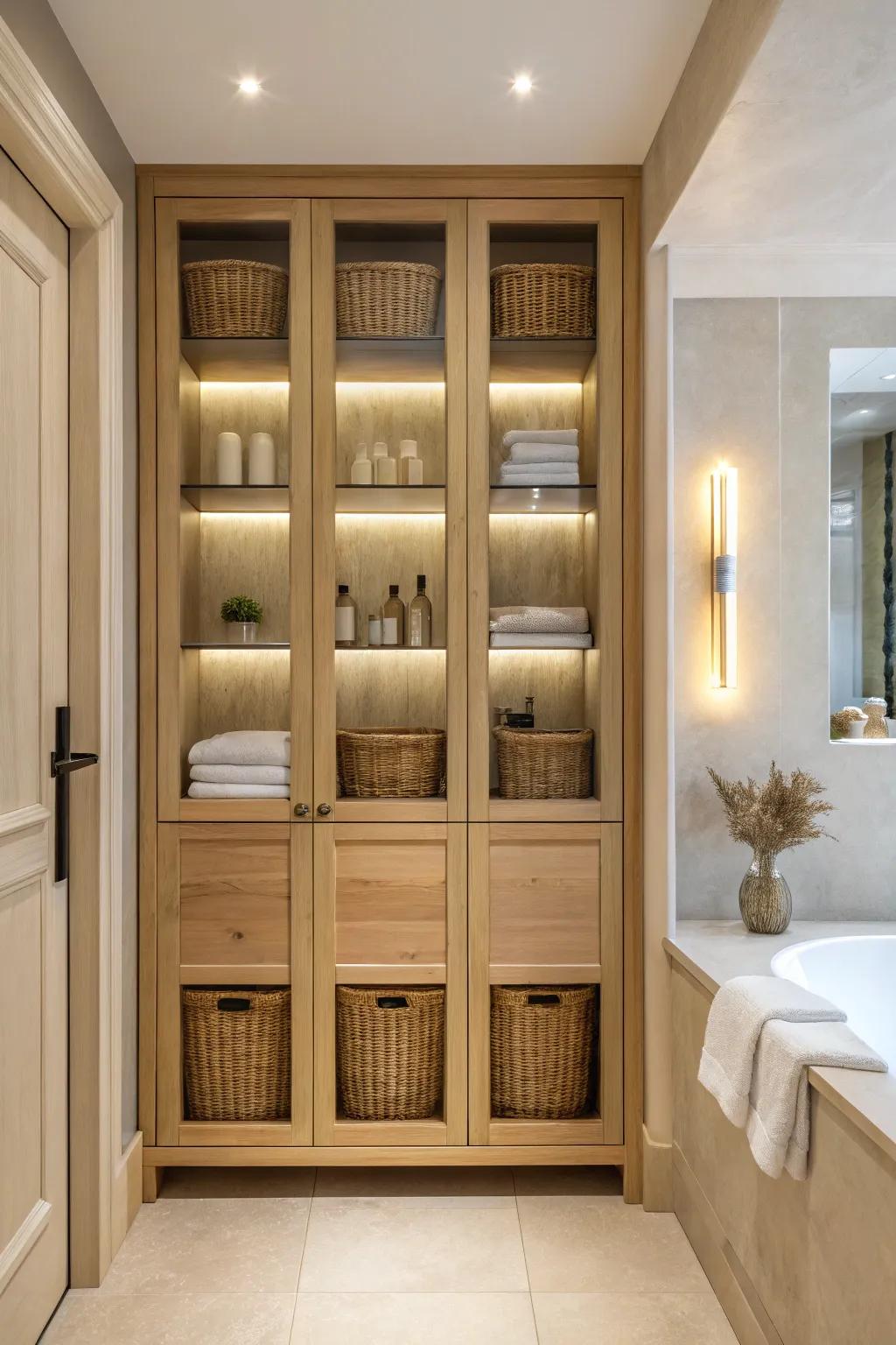 Illuminate and organize with recessed lighting that offers hidden storage. ✨ #LightingDesign #BathroomGoals