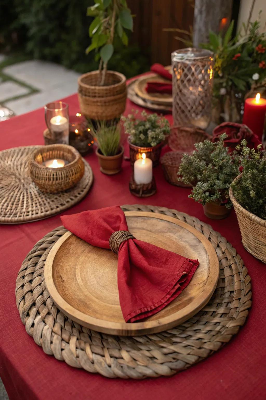Rustic elements bring warmth and charm to your table setting.