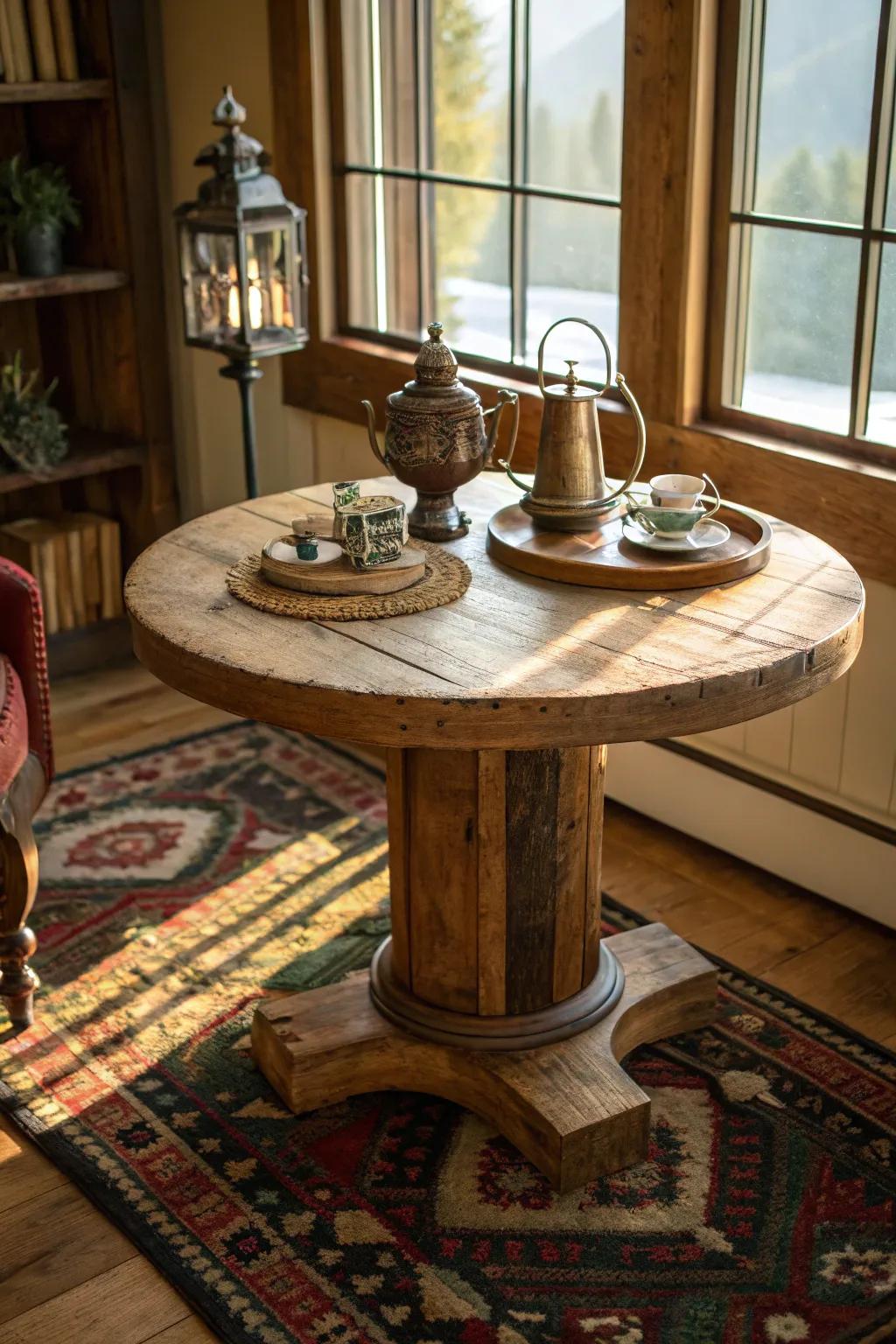 Sustainable and stylish, a reclaimed wood base adds a unique story to your space.