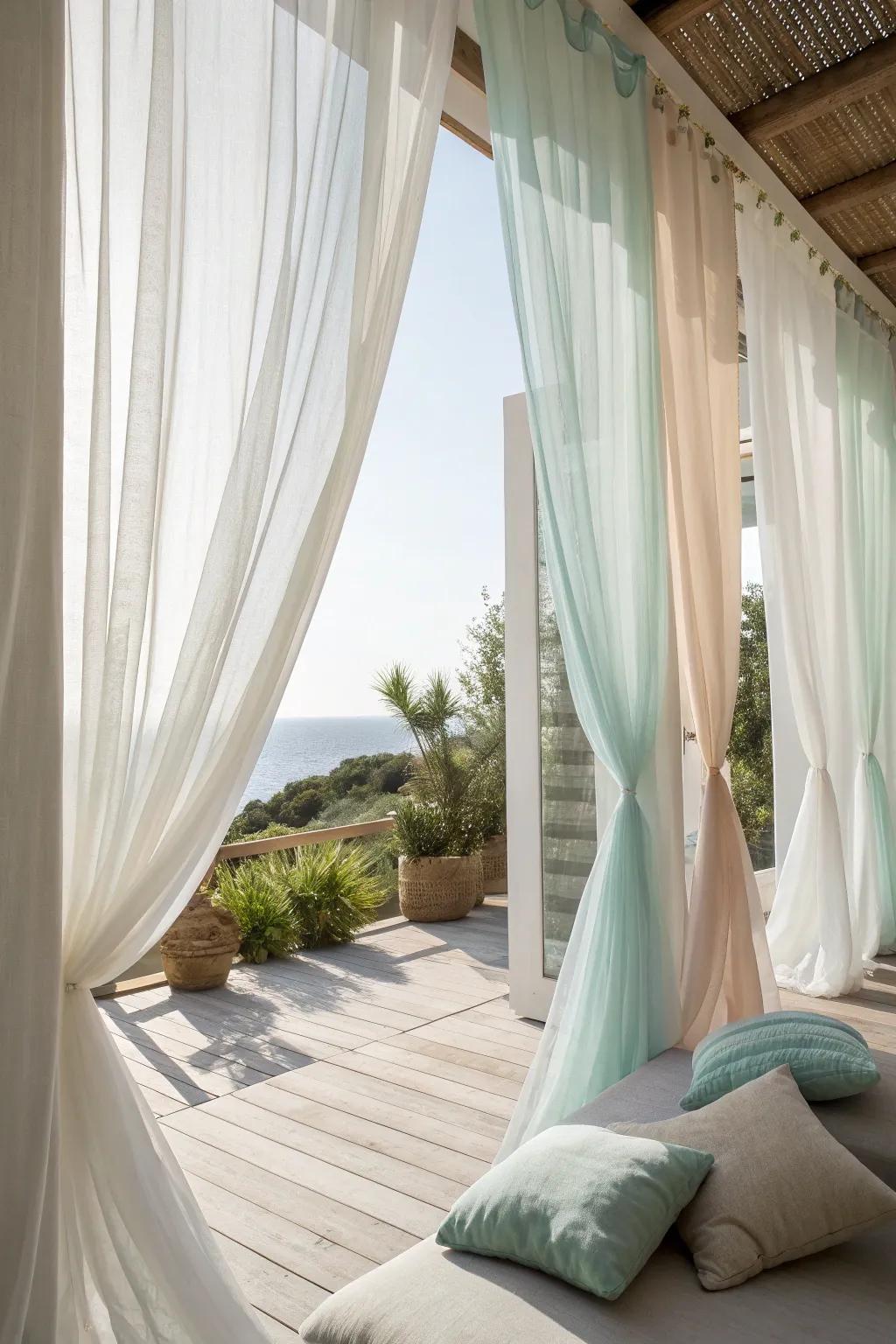 Enhance your outdoor space with sheer curtains that add elegance and a touch of privacy.