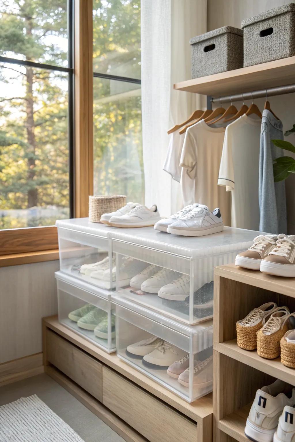 Keep your sneakers pristine with clear boxes that offer protection and easy access.