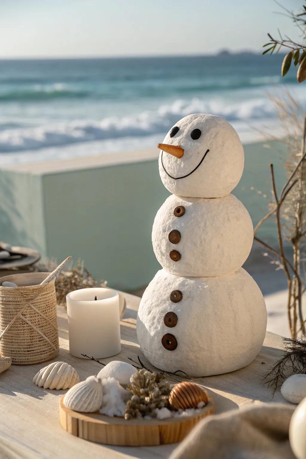 Bring a touch of the sea to your snowman with a shell smile.