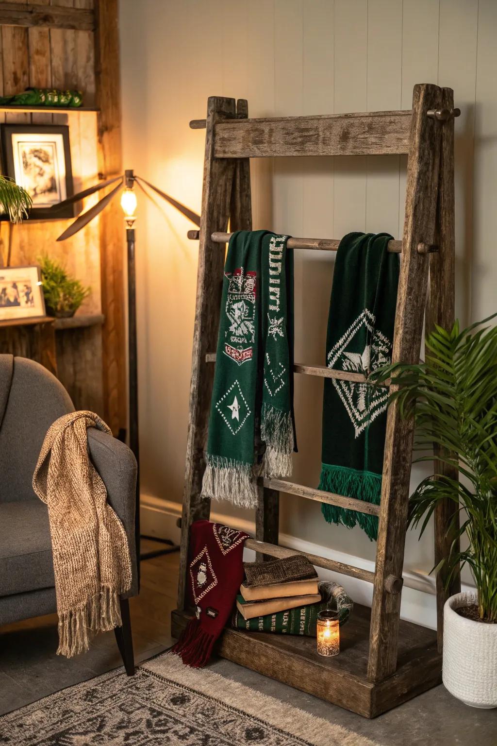 Craft your own scarf rack for a personalized touch that showcases your DIY spirit.
