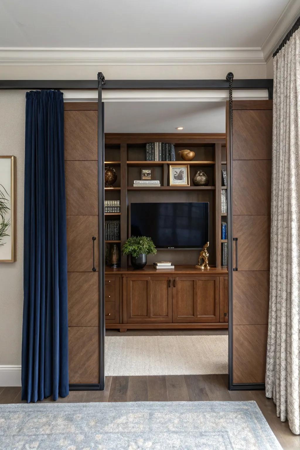 Hide away your TV for a seamless look with elegant sliding panels.