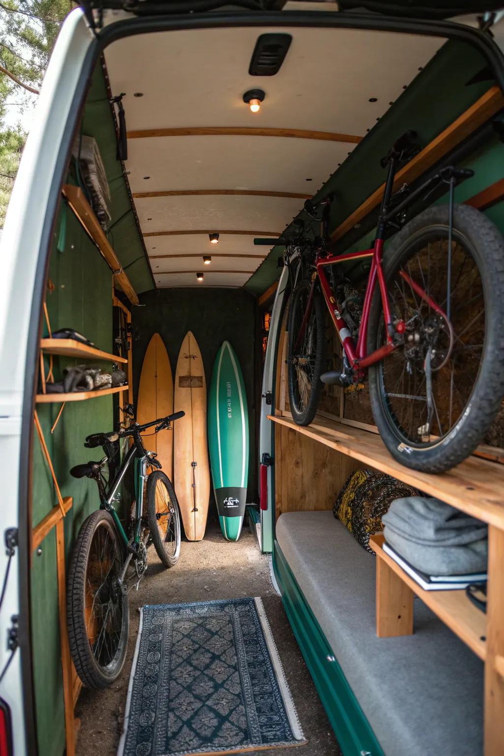 Adventure awaits with organized gear storage for all your outdoor pursuits.