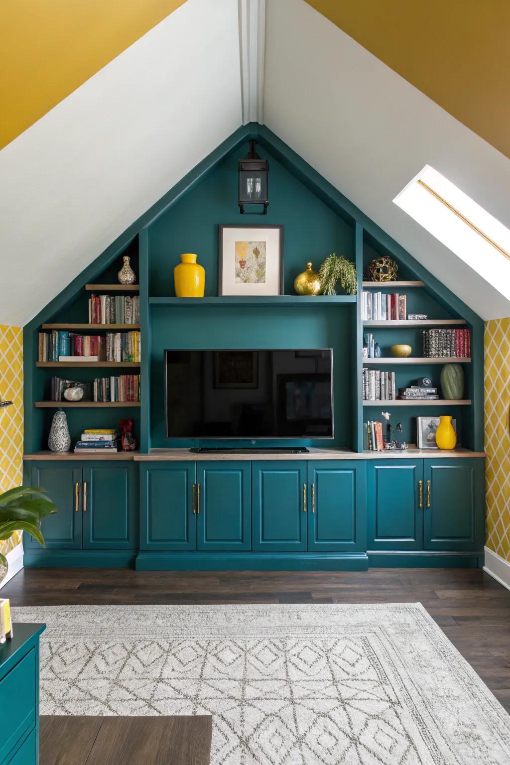 Built-in shelves add both functionality and style, framing your TV with elegance and purpose.