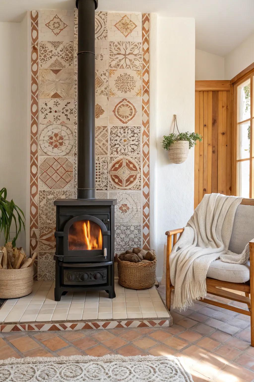 Express your artistic side with mosaic tiles around your stove, turning it into a captivating focal point.