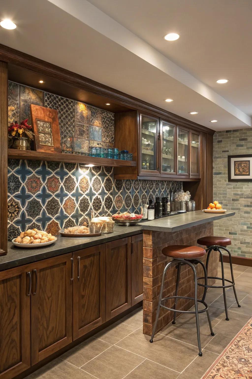 Infuse personality into your snack bar with a stunning custom backsplash.