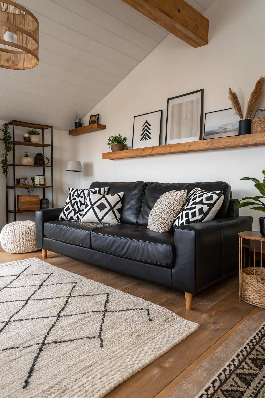 Geometric patterns bring a modern edge to this stylish living room.