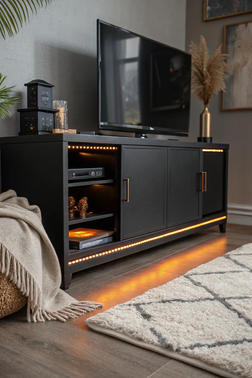 Set the mood with ambient lighting that enhances your TV stand.