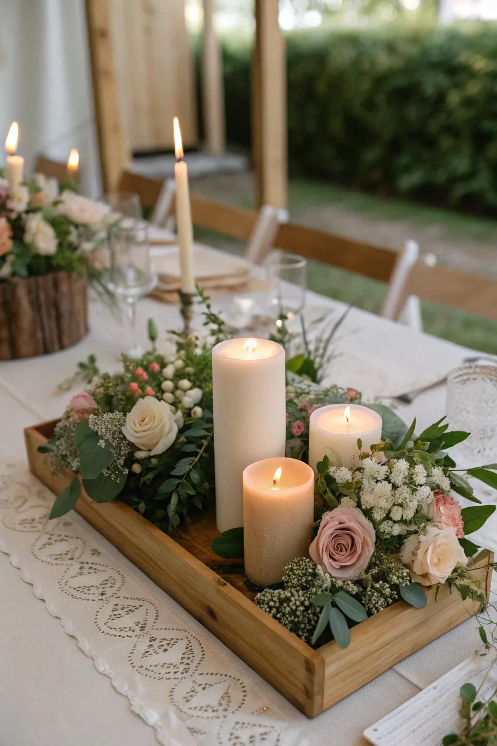 Bring the garden to your table with candles encircled by vibrant blooms. 🌸🌿 #GardenWedding