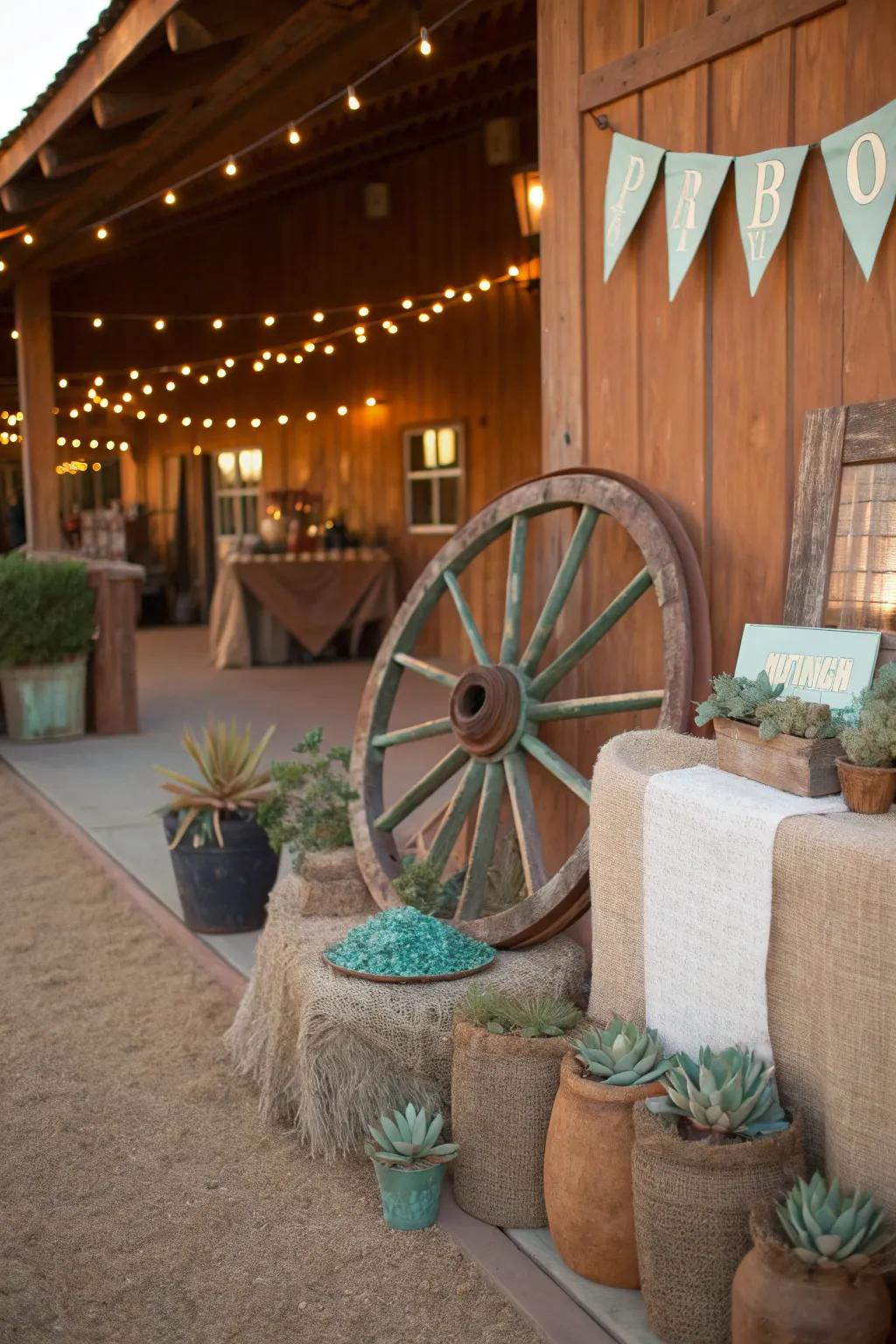 Add a touch of the Old West with wagon wheels that bring rustic charm to your decor.