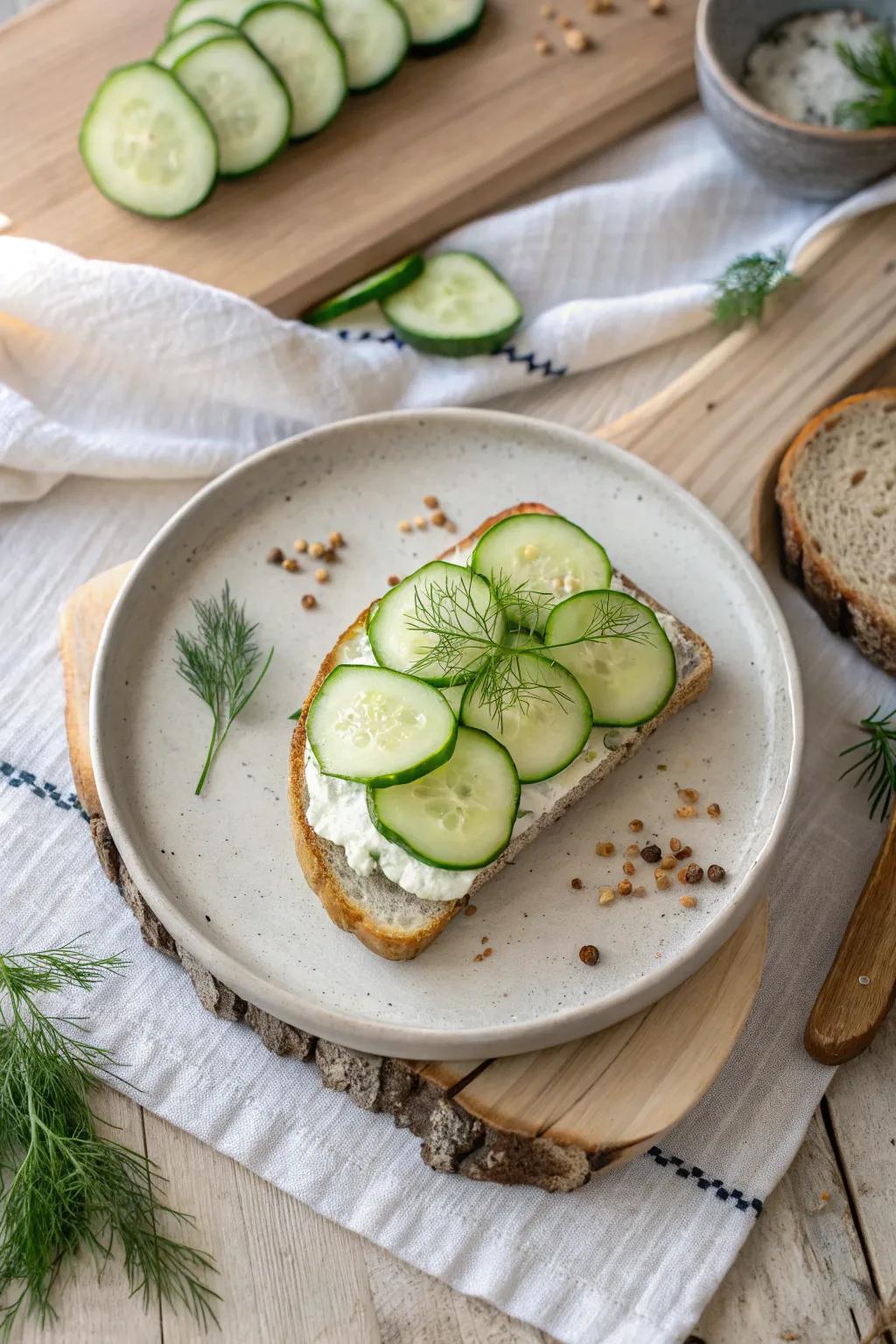 Indulge in the rich flavors of goat cheese with these cucumber sandwiches.