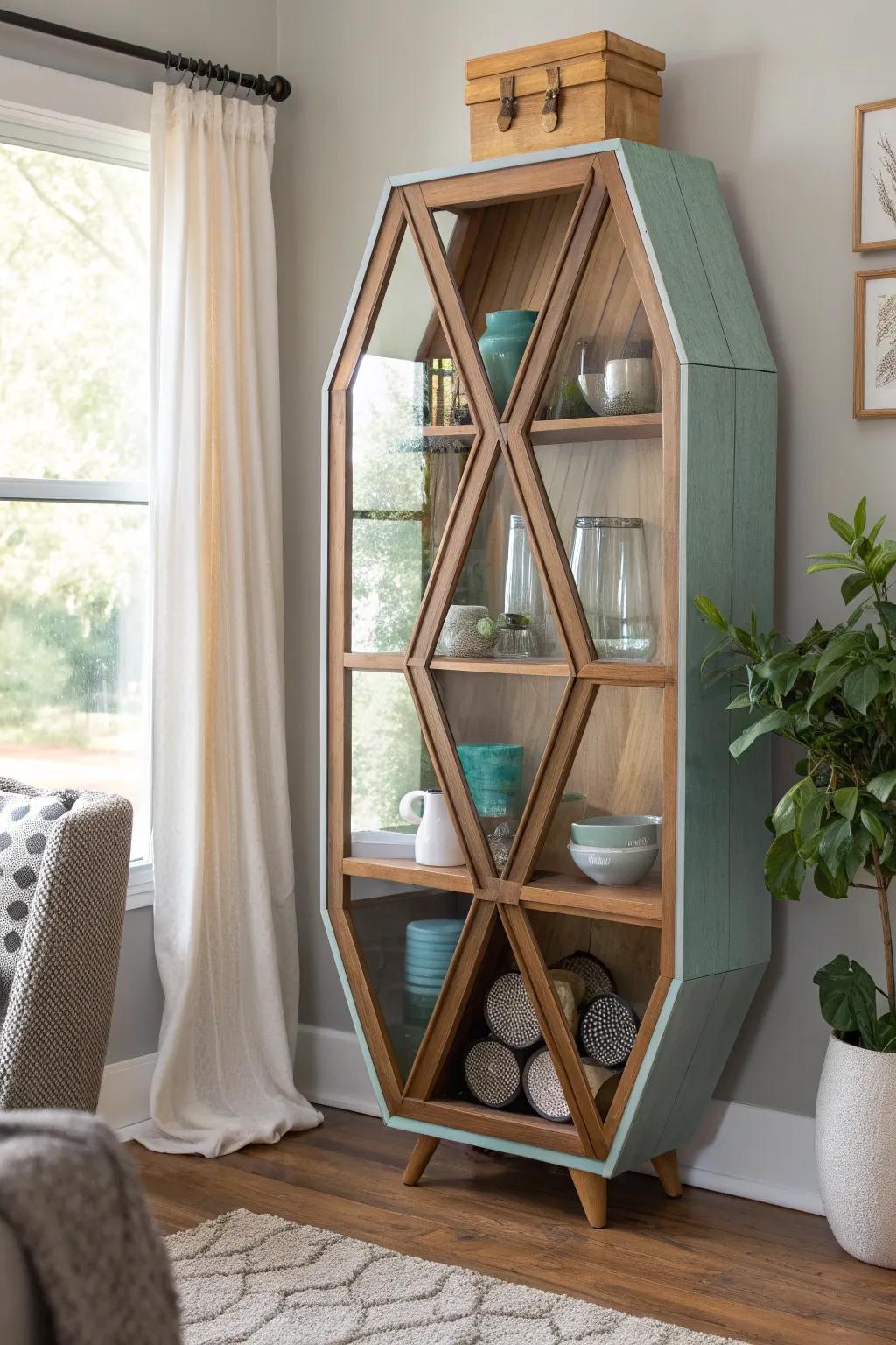 Unexpected shapes add a playful twist to your curio cabinet display.