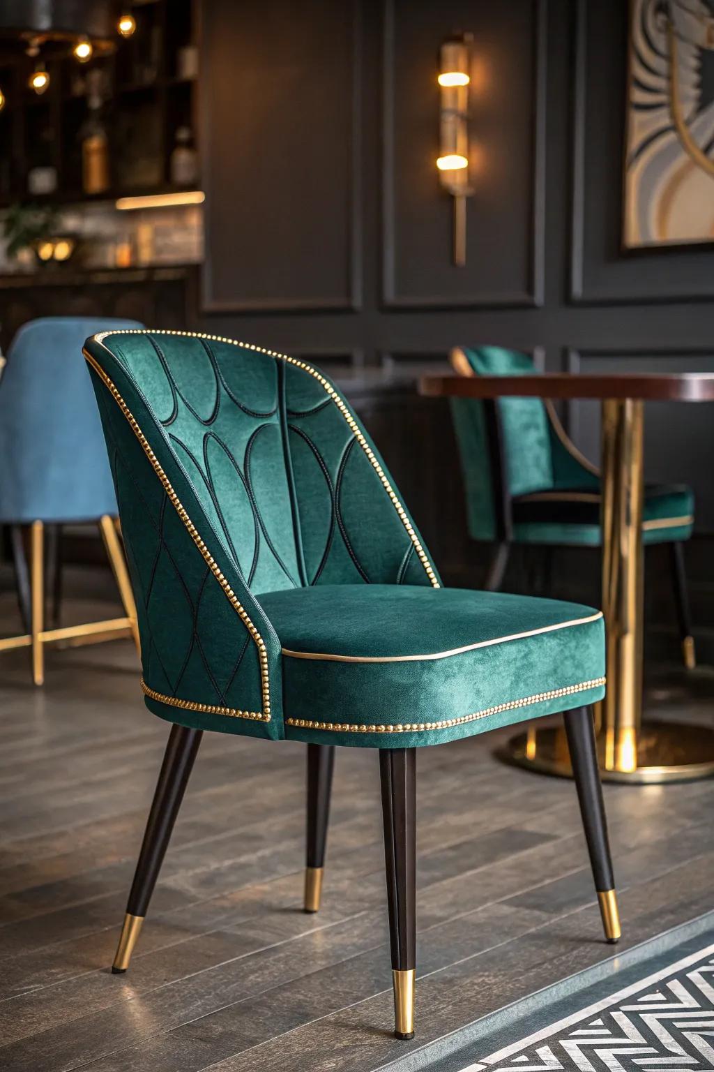 Embrace the glamour of Art Deco with bold, elegant chair designs.