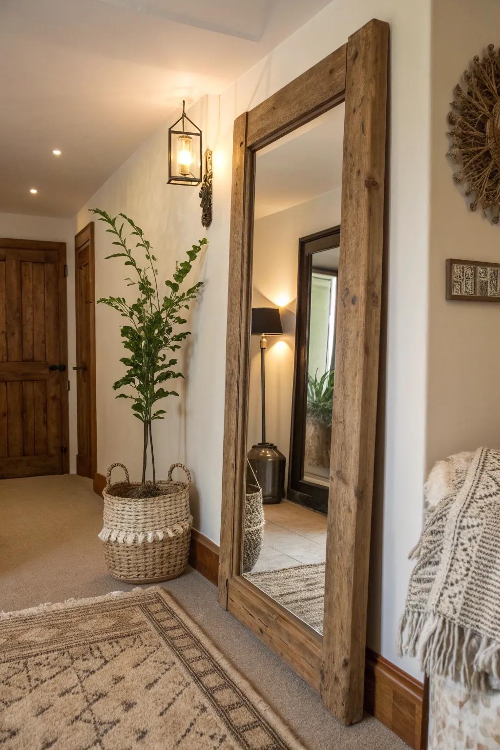 Warm up your hallway with rustic wood-framed mirrors. #RusticCharm