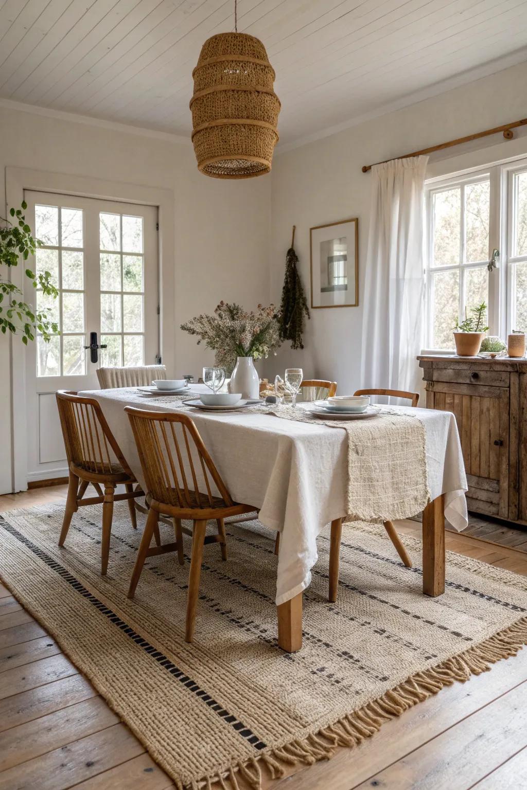Handwoven rugs offer texture and a personal touch, making your dining room uniquely yours.