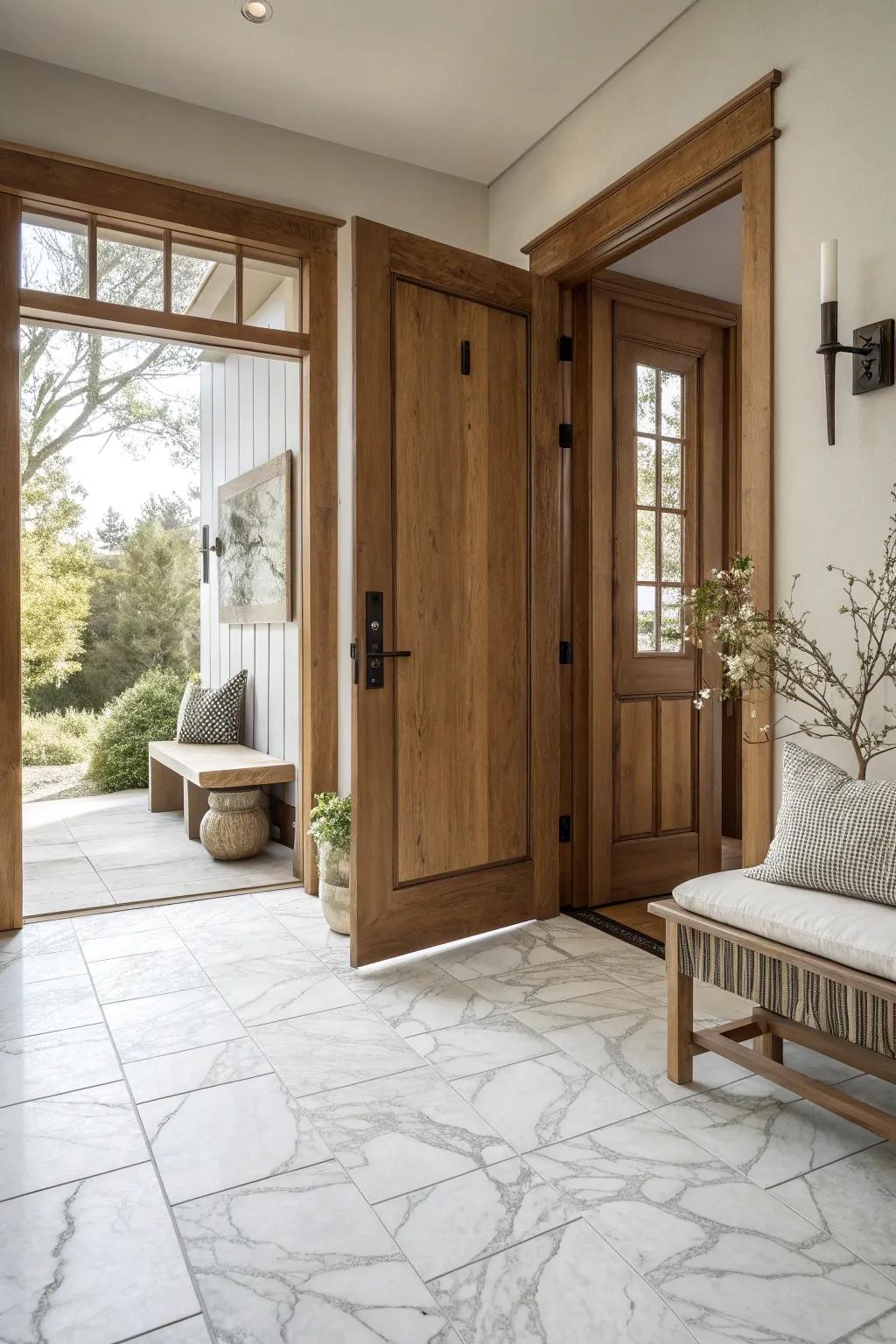 Marble-look tiles elevate your entry to a new level of elegance. 💎 #LuxuryHome #EntrywayGoals