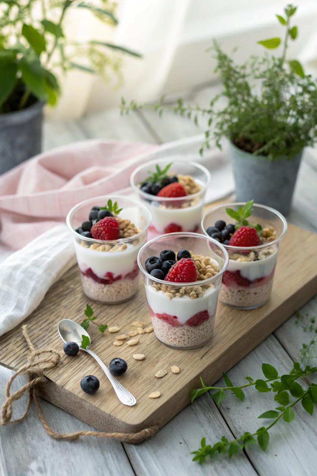 Enjoy a refreshing bite with these beautifully layered fruit and yogurt parfait cups.