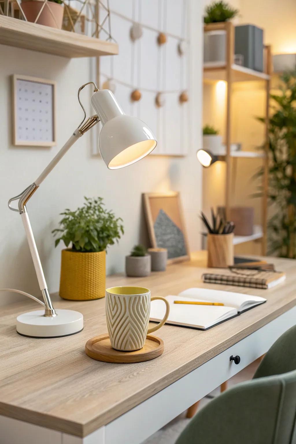 Creative lighting transforms your office into a cozy and well-lit haven. #CreativeLighting #OfficeDesign #LightAndBright