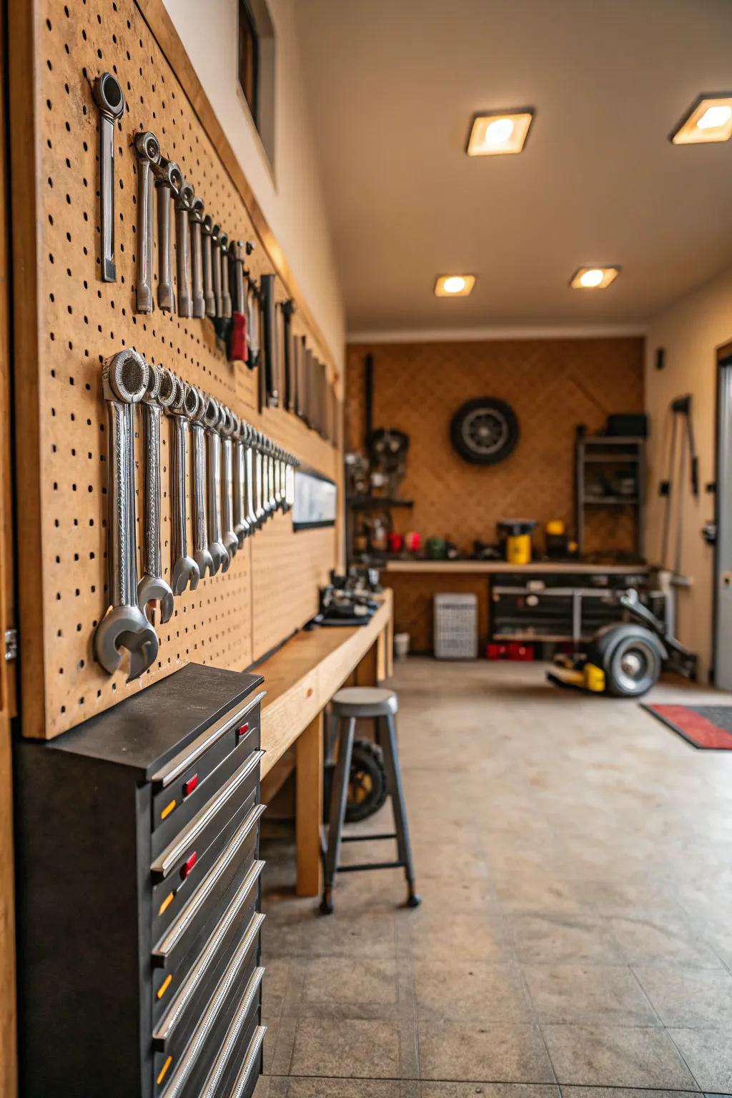 Keep your tools handy with sleek magnetic strips that add a touch of industrial chic.