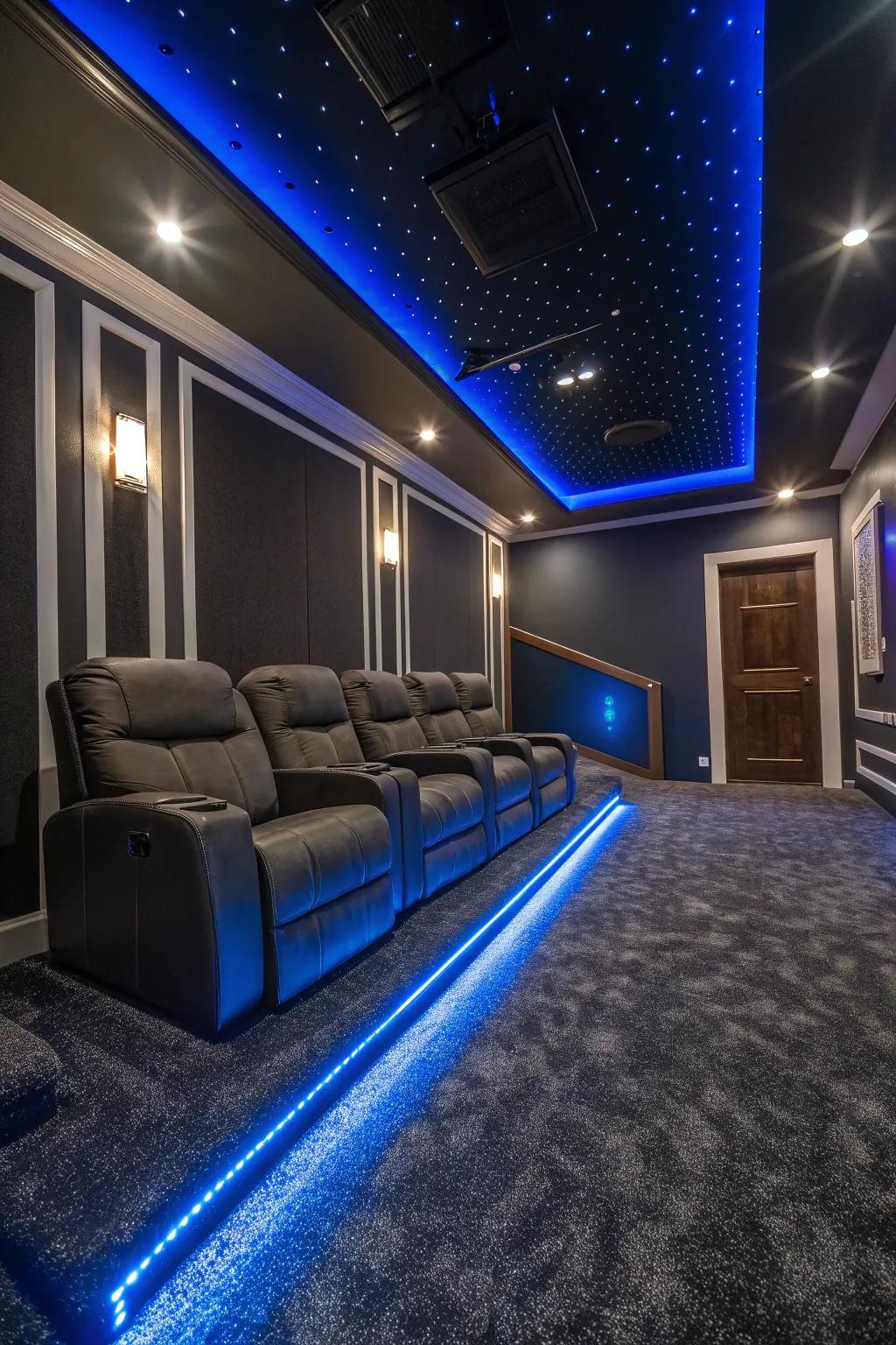 Fiber optic lights give your theater a captivating, futuristic ambiance.
