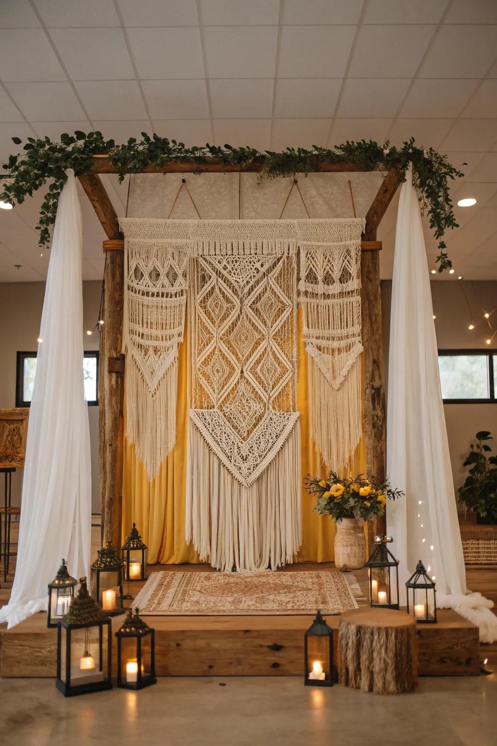 Capture boho vibes with a stunning macramé backdrop 🌿 #BohoWedding #MacrameDesign