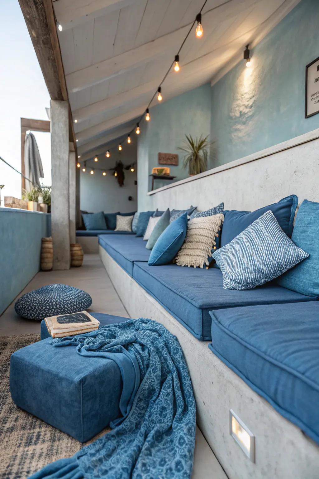 Blue tones bring tranquility and serenity to your loft space. #CalmInteriors #BlueDecor