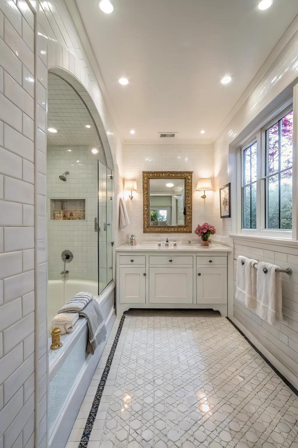 Add personality to your bathroom with colorful accent tiles in unexpected places.