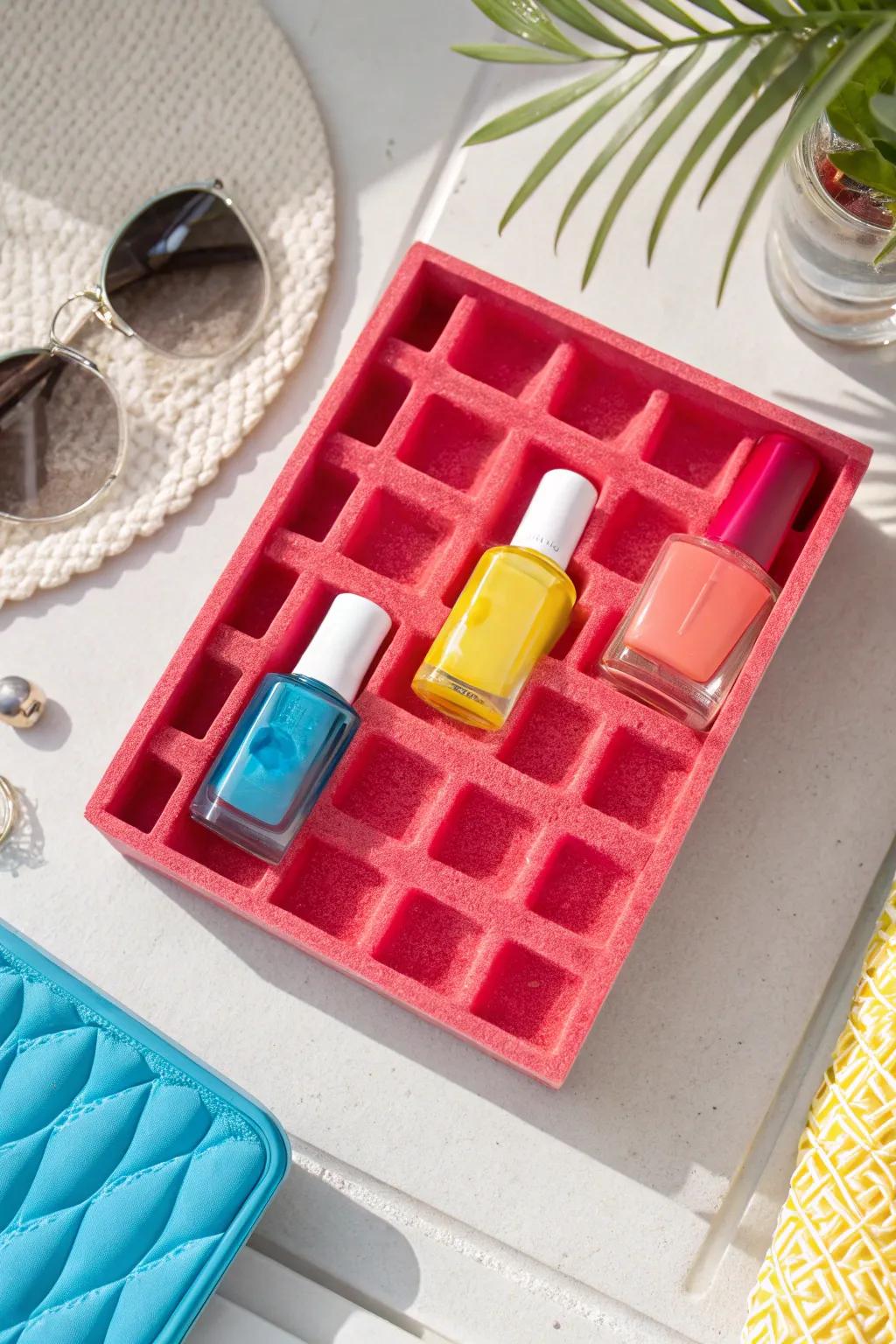 Keep your polish collection organized with a custom-fit foam drawer solution that hides clutter while keeping colors handy.